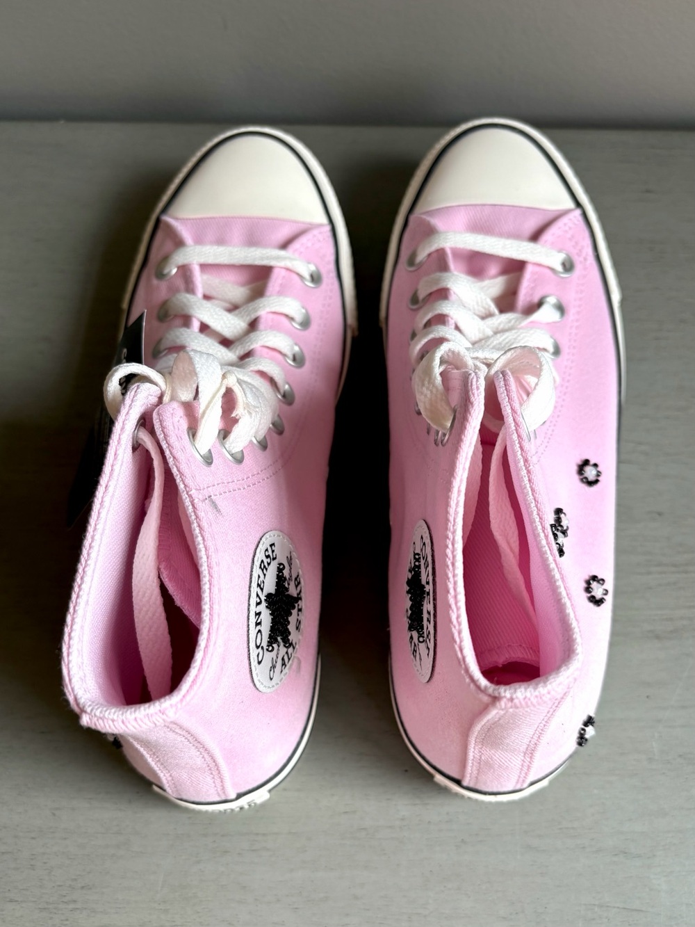 Converse Chuck Taylor All Star High Top Pink Beaded Floral Sneaker Women 8.5 - Picture 10 of 15